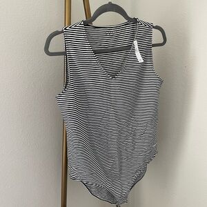 Ann Taylor Loft Black and White Striped Bodysuit Size Large NWT